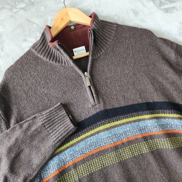Columbia Sweater Mens Size XL Wool Blend Brown 1/4 Zip Pullover X-Large - Picture 1 of 9